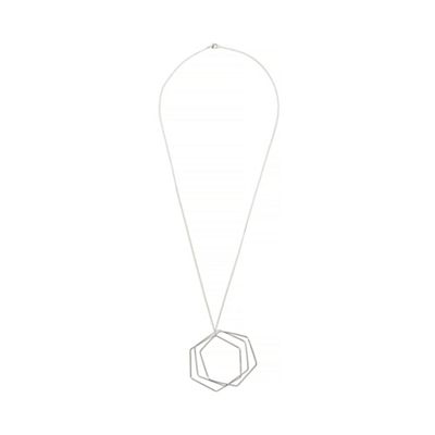 Silver rose hexagon pendant necklace